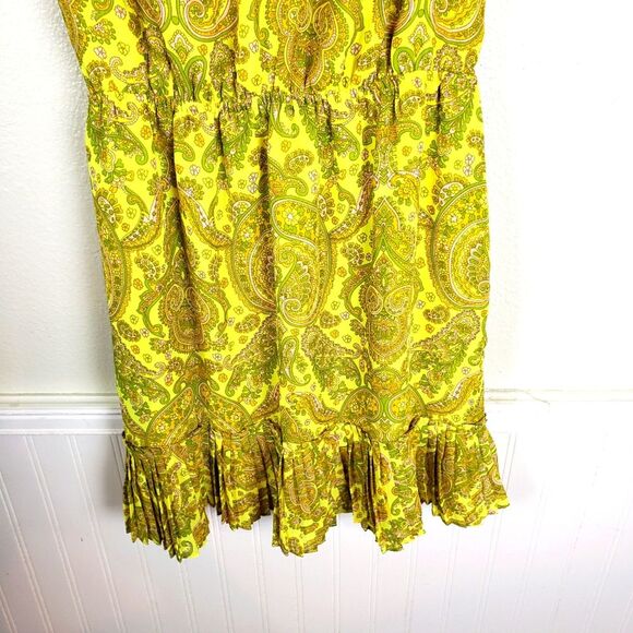 Women's Banana Republic Neon Yellow Paisley Fanned Keyhole Mini Dress Size Small - Picture 9 of 11